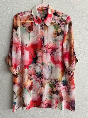 Chico’s Women’s Floral Sheer Button Up Blouse Multicolor Size 1